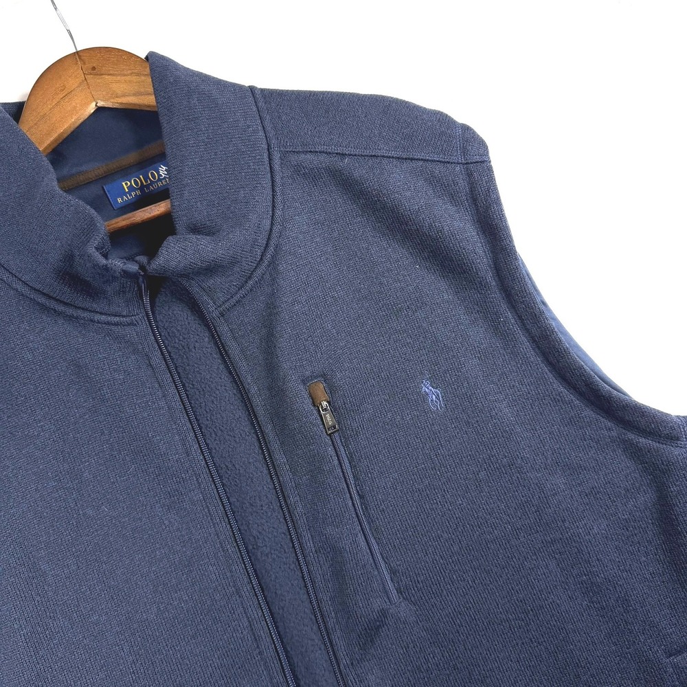 Polo Ralph Lauren Mens Navy Blue Sweater Knit Fleece Full Zip Vest 3XB Big Tall